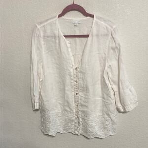 J. Jill Cream Eyelet Linen Blouse